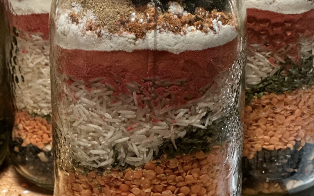 Layered dry soup mix in mason jars