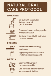 Natural oral care protocol chart for morning, evening and weekly routines