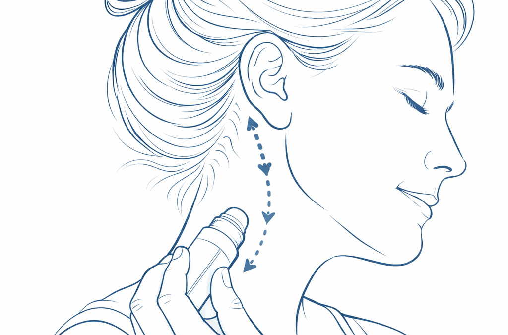 Line drawing of a woman gently massaging the side of her neck