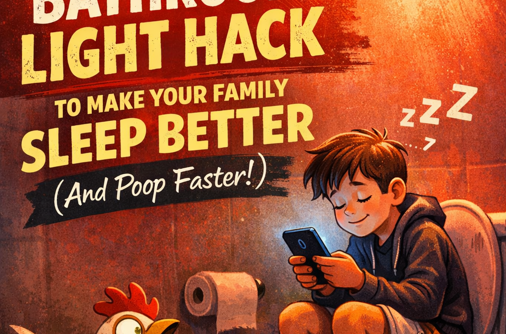 The $27 bathroom light hack to help your family sleep better, with a boy under a red heat lamp