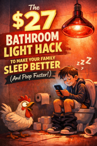 The $27 bathroom light hack to help your family sleep better, with a boy under a red heat lamp