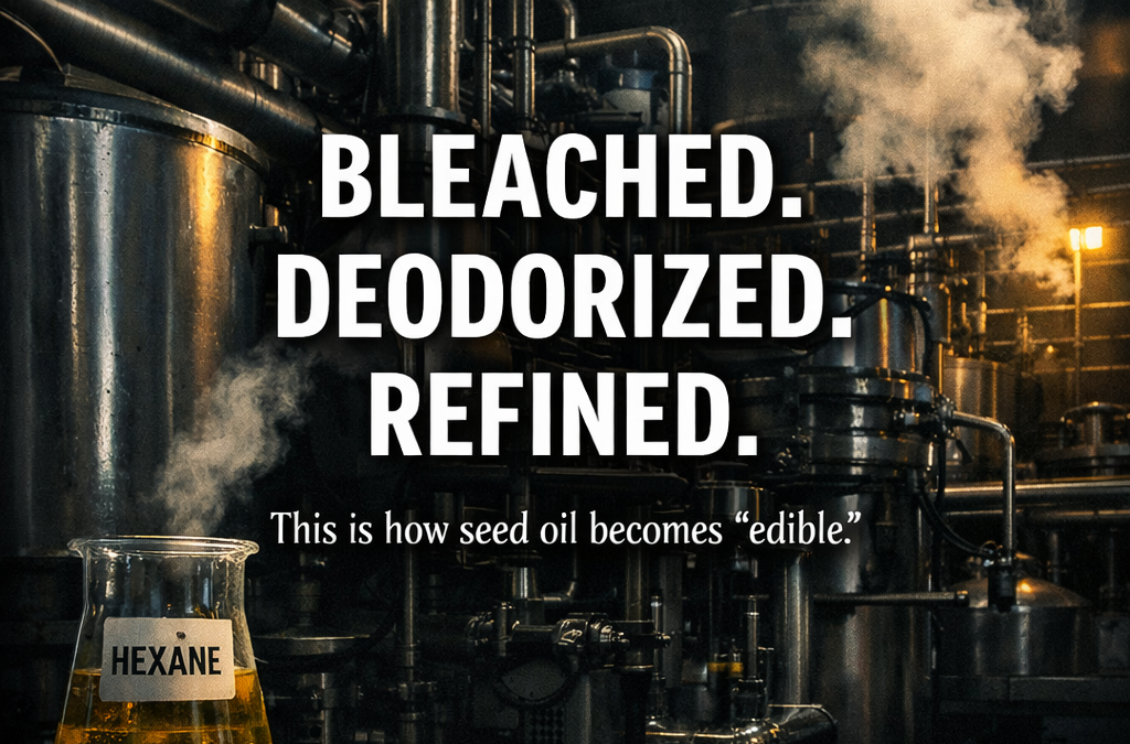 Bleached, deodorized, refined: industrial seed oil processing with a flask of hexane