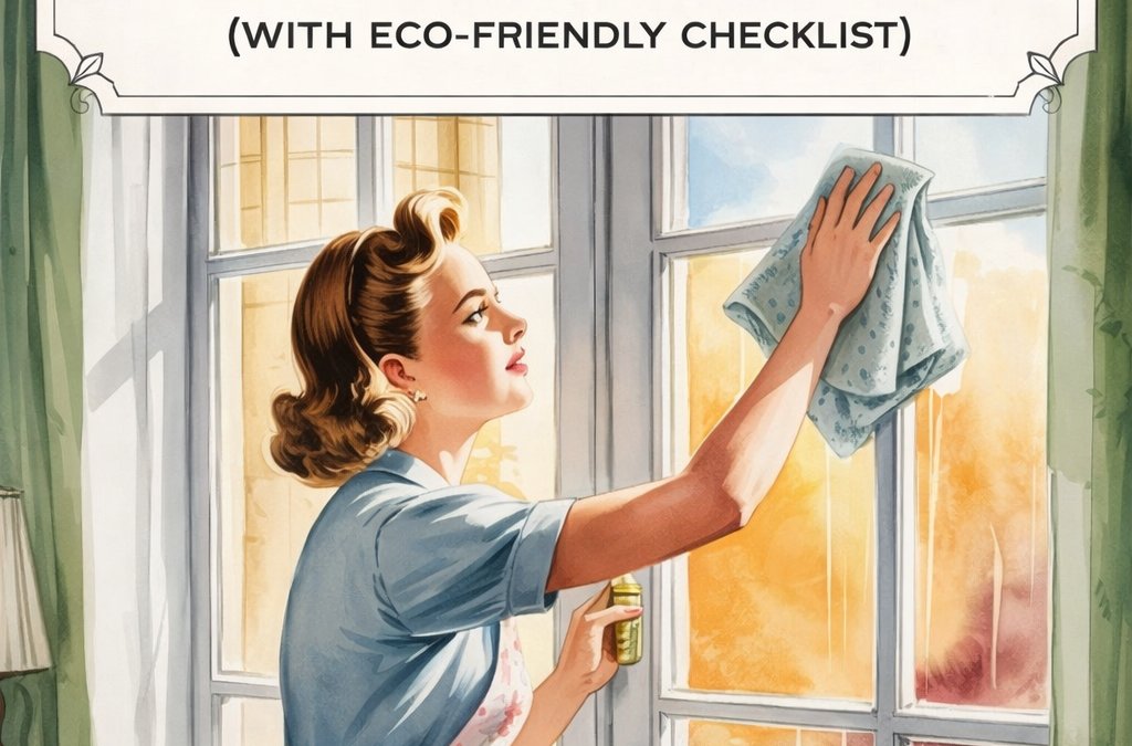 How to Create a Family Deep Cleaning System illustration of a woman washing a window