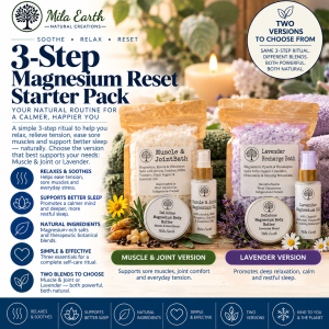 3-Step Magnesium Reset Starter Pack in Muscle & Joint and Lavender versions: bath flakes, magnesium oil and body butter