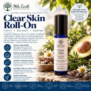 Mila Earth Clear Skin botanical roll-on with avocado and castor oil