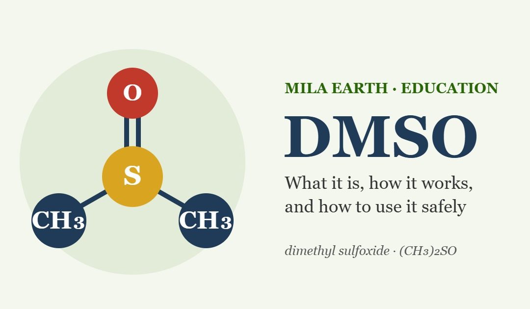Diagram of the DMSO molecule: a sulfur atom bonded to an oxygen atom and two methyl groups