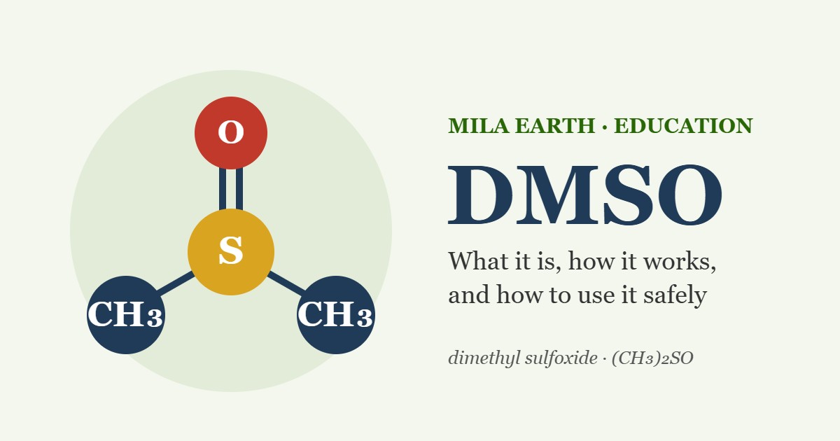 Diagram of the DMSO molecule: a sulfur atom bonded to an oxygen atom and two methyl groups