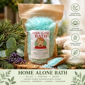 Mila Earth Home Alone magnesium bath flakes with eucalyptus, peppermint, lavender and cedarwood