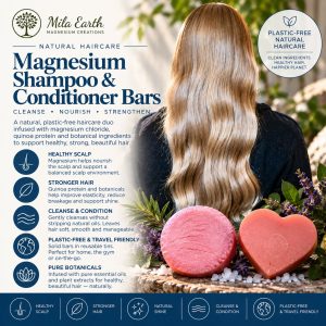 Mila Earth magnesium shampoo and conditioner bars for healthy, strong hair