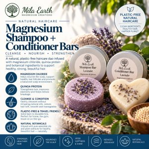 Mila Earth magnesium shampoo and conditioner bars with lavender