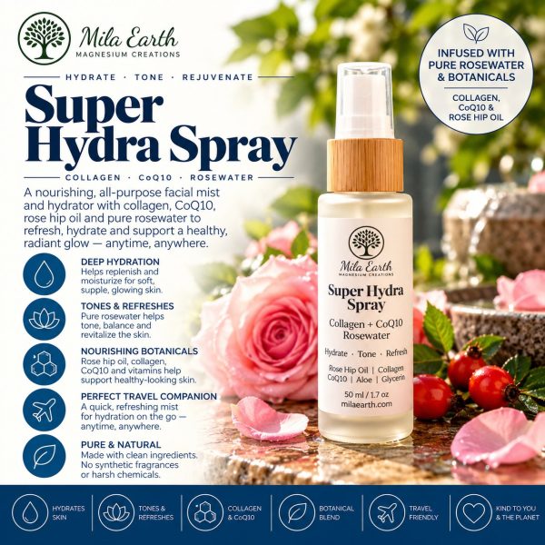 Mila Earth Super Hydra Spray with collagen, CoQ10 and rosewater