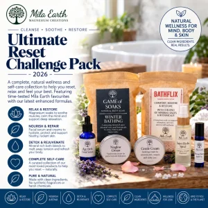 Mila Earth Ultimate Reset Challenge Pack 2026 with Game of Soaks, Bathflix, Age Defy serum, Niaglow, Gentle Cream, Super Hydra Spray and Tension Tamer