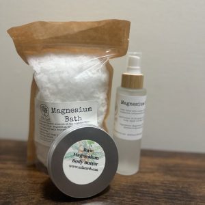 Mila Earth Mama Kit: unscented magnesium bath flakes, magnesium oil spray and raw magnesium body butter