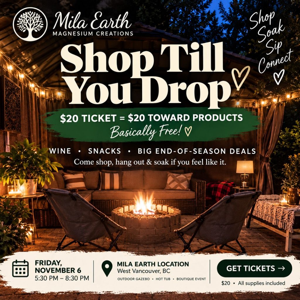 Shop Till You Drop at Mila Earth, Friday November 6, 5:30 to 8:30pm, West Vancouver